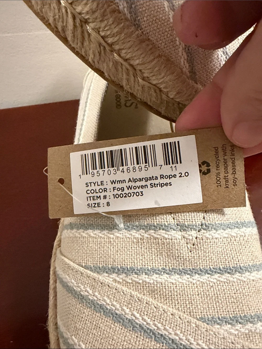 Toms Natural Canvas Espadrilles with Light Blue Stripes